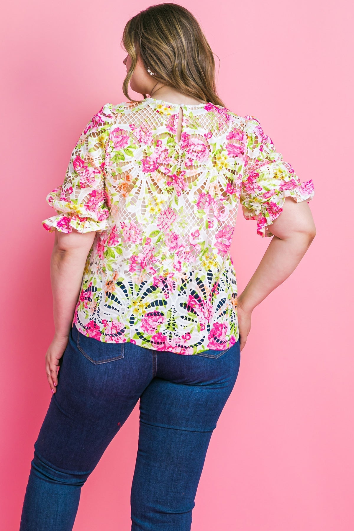 BLISS ME FLORAL WOVEN LACE TOP Flying Tomato
